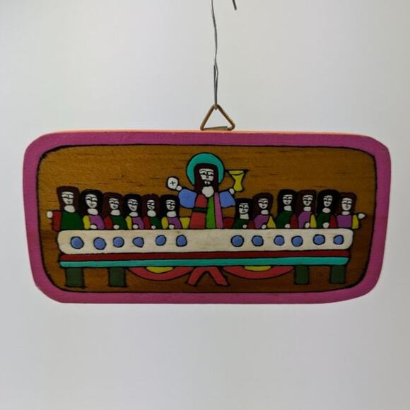 Vtg Wooden Last Supper Christmas Ornament Religious Decor El Salvador Handmade - Picture 1 of 7